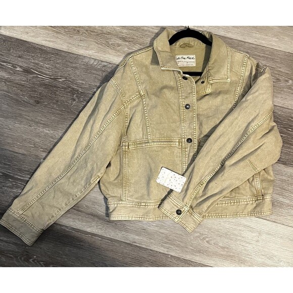 Free People "We the Free" Tan Denim Jacket Button Up Women's Size XL NWT - Picture 2 of 10